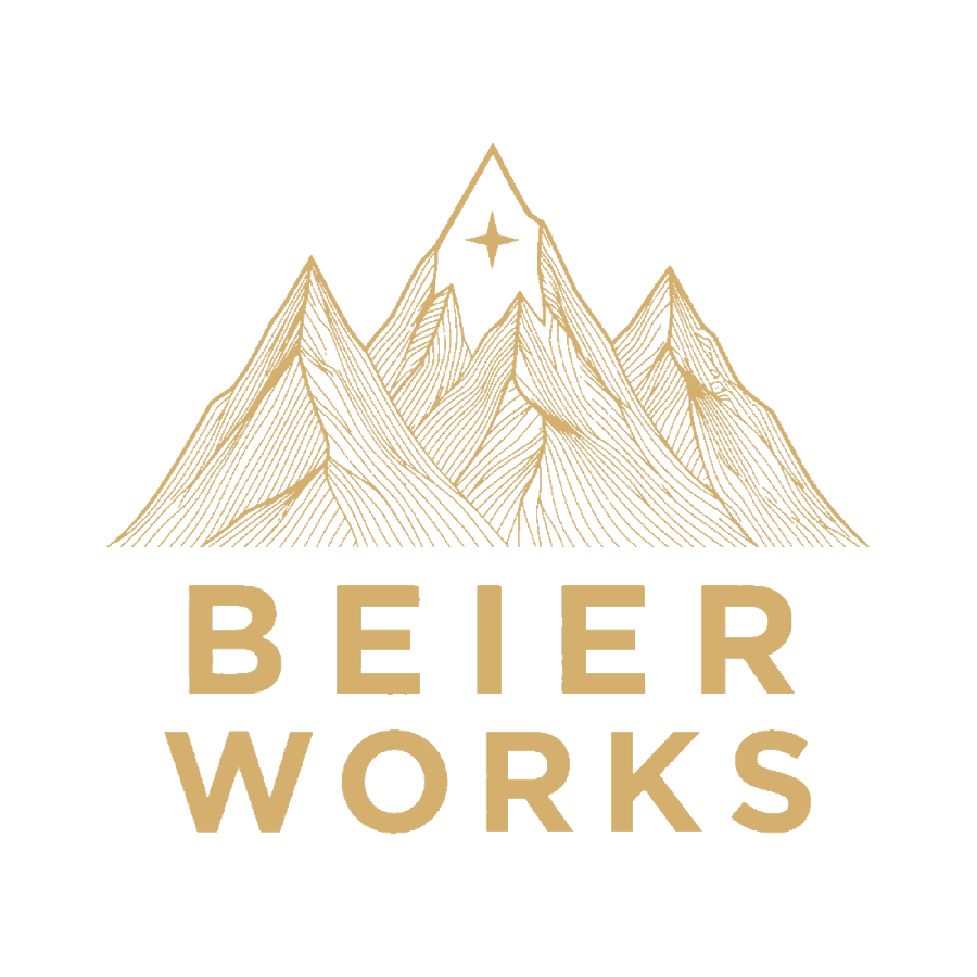 BEIER WORKS logo: a line-drawn mountain range crowned with a star